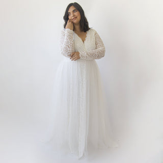 Bestseller Curvy  Ivory Wedding Dress , Sheer Illusion Tulle Skirt on Lace #1315 Blushfashion