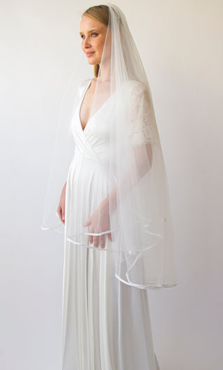 Ivory Tulle Veil, Minimalist style soft wedding veil, with a satin finish 4072 bridal Custom Order Blushfashion