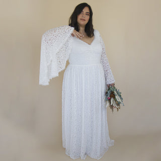 Curvy  Ivory  Lace flare sleeves Wedding Dress #1319 Custom Order Blushfashion