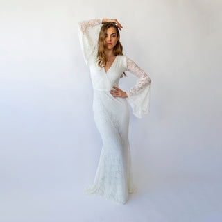 Ivory Bohemian Mermaid Elegance: Wrap Neckline Wedding Dress #1470 Custom Order Blushfashion