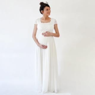 Maternity Ivory Bohemian Square Neckline, cape sleeves dress #7013 Custom Order Blushfashion