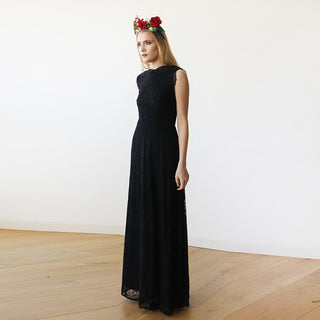 Black Lace Sleeveless Open Back Maxi Dress  #1141 dress Blushfashion