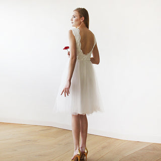 Short wedding dress ,Ivory Lace & Tulle Sleeveless Midi Dress #1159 dress Custom Order Blushfashion