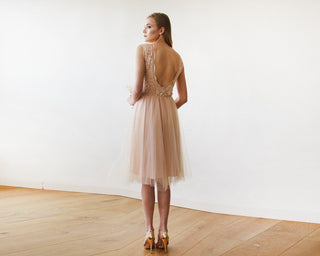Pink Tulle and Lace Sleeveless Short Dress  #1159 dress Blushfashion