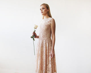 Short wedding dress ,Open back lace midi dress sleeveless pink blush  1143 dress Blushfashion