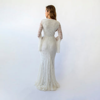 Ivory Bohemian Mermaid Elegance: Wrap Neckline Wedding Dress #1470 Blushfashion
