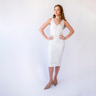 Ivory Sequins Set, Separates Top and Skirt #1439 Blushfashion