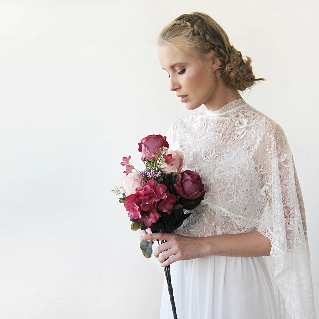 Ivory Lace Bridal Cape: A Unique Wedding Cover-Up #4026