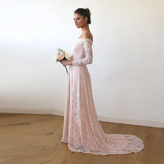 Baby Pink Off-The-Shoulder Dress With Train #1148 bridal M-L Blushfashion LTD