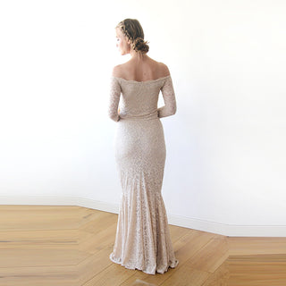 Champagne Lace Off-Shoulders  Mermaid  Dress  #1214 dress Blushfashion LTD