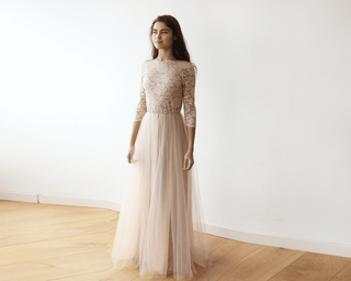Pink Tulle and Lace Maxi Gown #1122 dress Blushfashion LTD