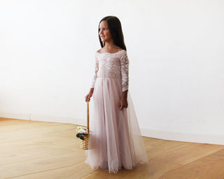 Pink Off-The-Shoulder Lace & Tulle Maxi Flower Girls Gown #5040 Maxi Age 2-3 Blushfashion LTD