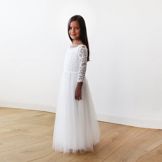 Ivory Off-The-Shoulder Lace & Tulle Maxi Girls Gown #5040 Maxi Custom made Blushfashion LTD