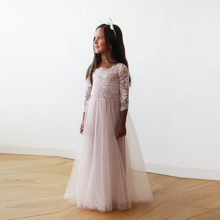Pink Off-The-Shoulder Lace & Tulle Maxi Flower Girls Gown #5040 Maxi Custom made Blushfashion LTD