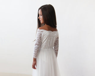Ivory Off-The-Shoulder Lace & Tulle Maxi Girls Gown #5040 Maxi Blushfashion LTD