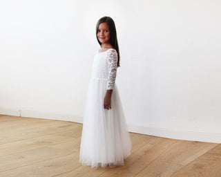 Ivory Off-The-Shoulder Lace & Tulle Maxi Girls Gown #5040 Maxi Blushfashion LTD