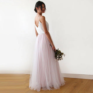 Fairy ivory & pink tulle  dress #1185 Maxi XXS-XS Blushfashion LTD
