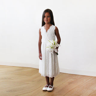 Short wedding dress ,Midi Ivory All Lace Sleeveless Flower Girl Dress #5048 Midi Age 2-3 Blushfashion LTD