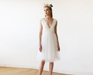 Ivory Tulle & Lace Short Wedding Dress , short wedding dress #1157 Midi Blushfashion LTD