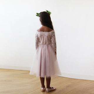 Off-The-Shoulder Pink Lace & Tulle Midi Girls Gown #5041 Midi Blushfashion LTD