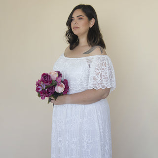 Curvy Ivory Ruffled Crinkle Off-shoulder Wedding Dress #1327 M-L Blushfashion