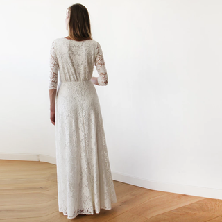 Bestseller Ivory Wrap lace wedding dress  #1124 Maxi Blushfashion
