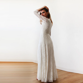 Bestseller Ivory Wrap lace wedding dress  #1124 Maxi Blushfashion