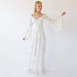 Bestseller Off the shoulder wrap wedding dress with bell sleeves #1279 Maxi Blushfashion