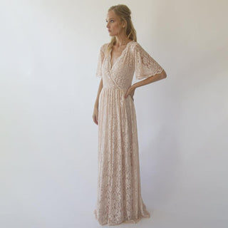 Blush wrap wedding dress with butterfly sleeves with pockets #1288 Maxi Blushfashion