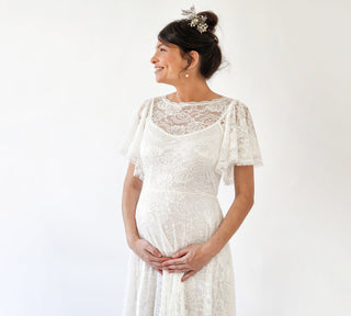 Bohemian Maternity flutter sleeve dress , Romantic illusion neckline  #7014 Maxi Blushfashion