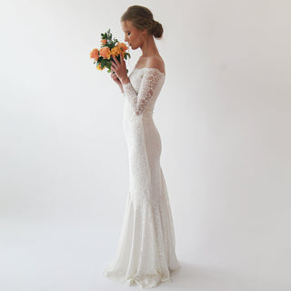 Ivory off Shoulder Mermaid  Wedding Dress #1214 Maxi Custom Order Blushfashion