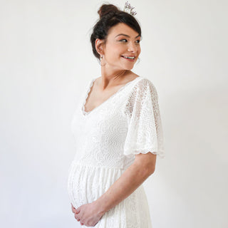 Maternity Butterfly sleeves bohemian lace Ivory wedding dress #7017 Maxi Custom Order Blushfashion