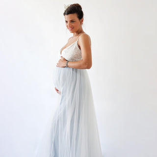 Maternity Fairy ivory & light blue tulle dress, Pastel wedding dress #7008 Maxi Custom Order Blushfashion