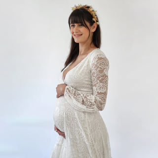 Maternity Gipsy layered Boho Skirt, Maxi lace wedding dress, Wrap neckline, Puffy bracelet sleeves #7023 Maxi Custom Order Blushfashion