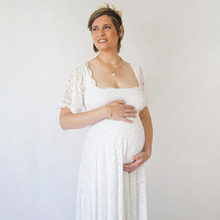 Maternity Ivory Bohemian dress, Square Neckline , butterfly sleeves dress #7003 Maxi Custom Order Blushfashion