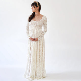 Maternity Vintage Ivory  Square Neckline Dress #7019 Maxi Custom Order Blushfashion