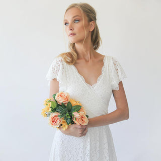 Ivory wrap lace bohemian wedding dress #1298 Maxi Blushfashion