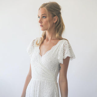 Ivory wrap lace bohemian wedding dress #1298 Maxi Blushfashion