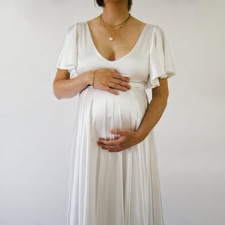 Maternity Silky Minimalist wedding dress, Elegant Satin Butterfly Sleeves Ivory  Pregnancy Dress #7001 Maxi L-XL Blushfashion