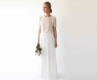 Wedding Dress Separates, Two Piece Bridal Gowns  #1251 Maxi M-L Blushfashion