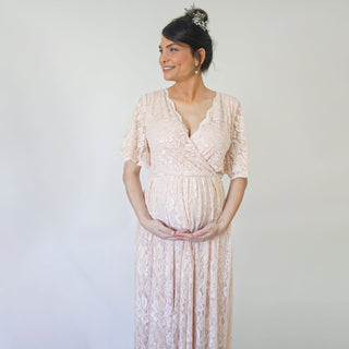 Maternity Blush wrap lace bohemian wedding dress, butterfly sleeves with pockets #7024 Maxi Blushfashion