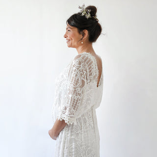 Maternity Bohemian ivory bat sleeves lace wedding Dress #7018 Maxi Blushfashion