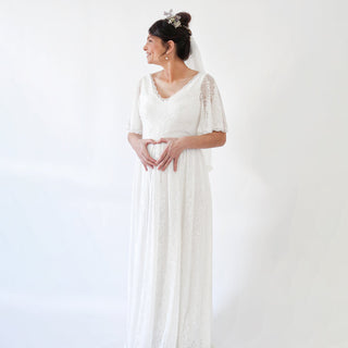 Maternity Butterfly sleeves bohemian lace Ivory wedding dress #7017 Maxi Blushfashion
