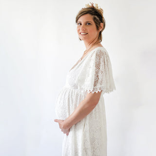 Maternity Ivory lace bohemian wedding dress with pockets #7004 Maxi Blushfashion