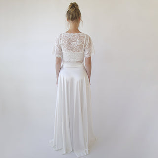Wedding Dress Separates, Silky Wedding Maxi Skirt and Lace cropped Top #1353 Maxi Blushfashion