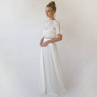 Wedding Dress Separates, Silky Wedding Maxi Skirt and Lace cropped Top #1353 Maxi Blushfashion
