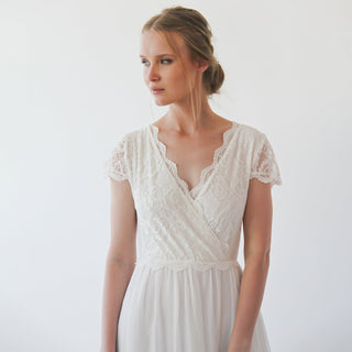 Bestseller Ivory short cape sleeves lace wedding dress  #1235 Maxi XXS-XS Blushfashion