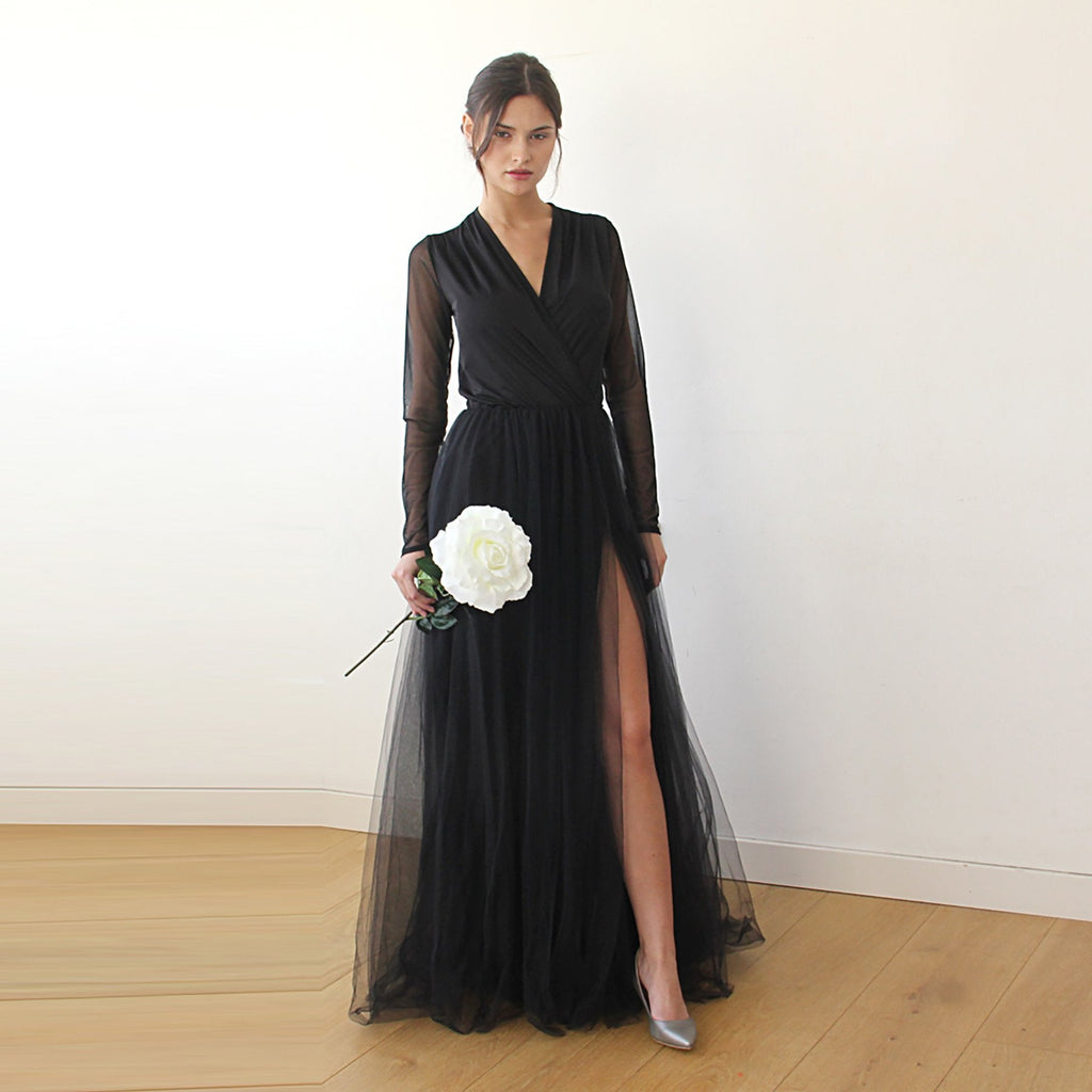 Black wrap tulle dress #1174