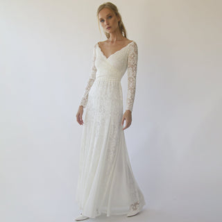 Ivory Off Shoulder wrap Long Sleeves ,Mermaid wedding dress #1280 Maxi XXS-XS Blushfashion