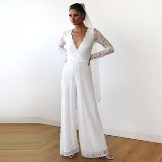 Ivory Wedding Lace Jumpsuit #1169 Maxi XXS-XS Blushfashion